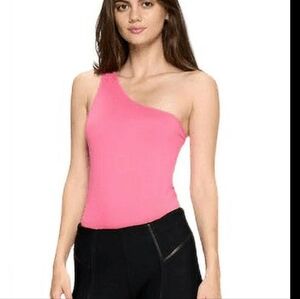 Nasty Gal Hot Pink One Shoulder High Leg Ribbed Bodysuit